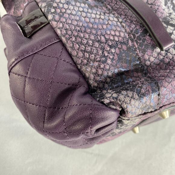 Original by Sharif 1827 Quilted Satchel Bag Purple Leather Snakeskin Mobwife NWT - Picture 9 of 13